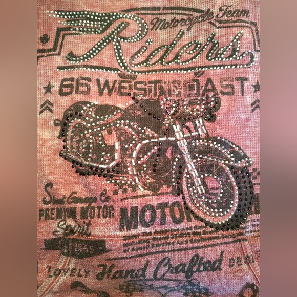 Women's/Jr's Y2K Lightweight Thermal Motorcycle Themed Red Hoodie Sz M - Picture 4 of 7